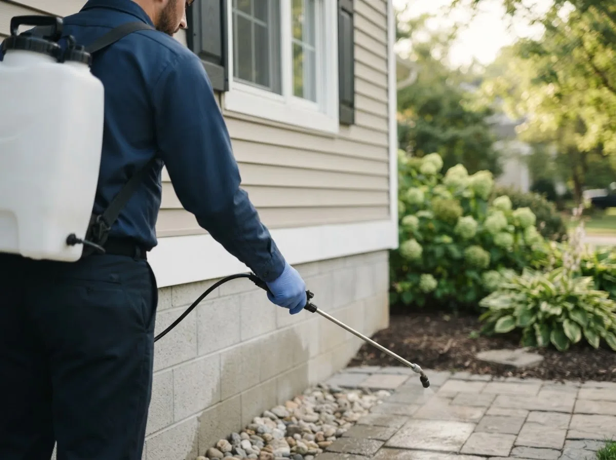 Pest control technician inspecting a home in Schroon Lake, NY